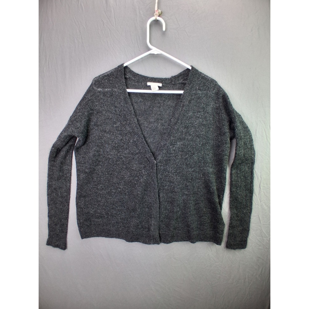 H&M Basic Cardigan Sweater Womens Small Gray Good Alpaca Wool Blend V-Neck Snap